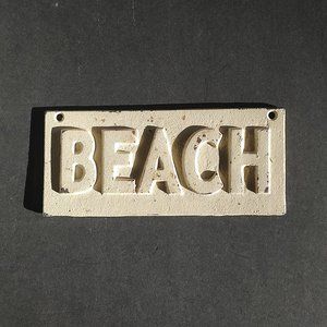 BEACH Rustic Cast Iron Sign Wall Fence Plaque Coastal Home Decor